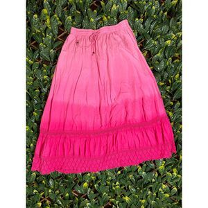 Vintage 100% Cotton Bohemian Pink Ombre Midi Skirt Size Small